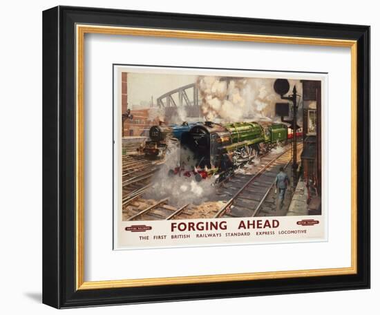 Forging Ahead, the First British Railways Standard Express Locomotive, 1950 (Colour Lithograph)-Terence Cuneo-Framed Giclee Print