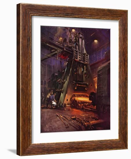 Forging Hammer at the International Nickel Company's Huntington, West Virginia Works (Colour Litho)-Terence Cuneo-Framed Giclee Print