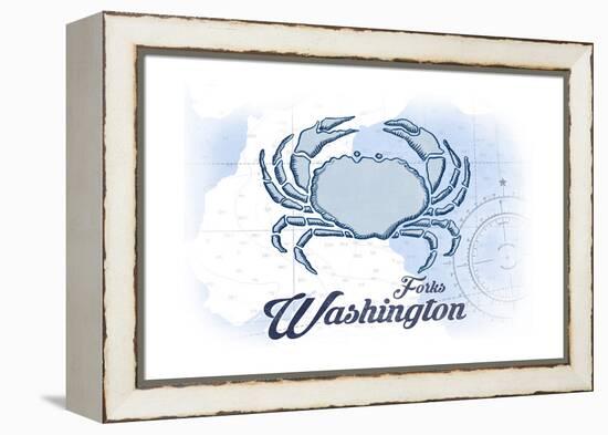 Forks, Washington - Crab - Blue - Coastal Icon-Lantern Press-Framed Stretched Canvas
