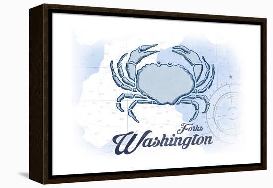 Forks, Washington - Crab - Blue - Coastal Icon-Lantern Press-Framed Stretched Canvas