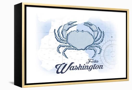 Forks, Washington - Crab - Blue - Coastal Icon-Lantern Press-Framed Stretched Canvas