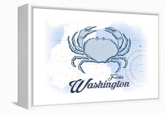 Forks, Washington - Crab - Blue - Coastal Icon-Lantern Press-Framed Stretched Canvas