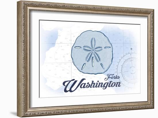 Forks, Washington - Sand Dollar - Blue - Coastal Icon-Lantern Press-Framed Art Print