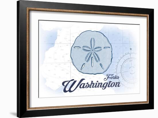 Forks, Washington - Sand Dollar - Blue - Coastal Icon-Lantern Press-Framed Art Print