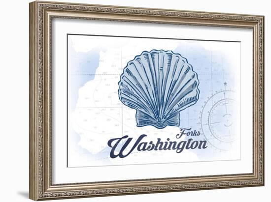 Forks, Washington - Scallop Shell - Blue - Coastal Icon-Lantern Press-Framed Art Print