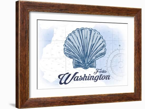 Forks, Washington - Scallop Shell - Blue - Coastal Icon-Lantern Press-Framed Art Print