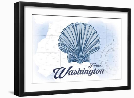 Forks, Washington - Scallop Shell - Blue - Coastal Icon-Lantern Press-Framed Art Print