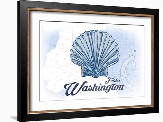 Forks, Washington - Scallop Shell - Blue - Coastal Icon-Lantern Press-Framed Art Print