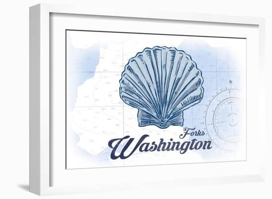 Forks, Washington - Scallop Shell - Blue - Coastal Icon-Lantern Press-Framed Art Print