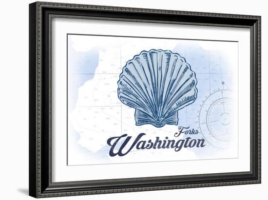 Forks, Washington - Scallop Shell - Blue - Coastal Icon-Lantern Press-Framed Art Print