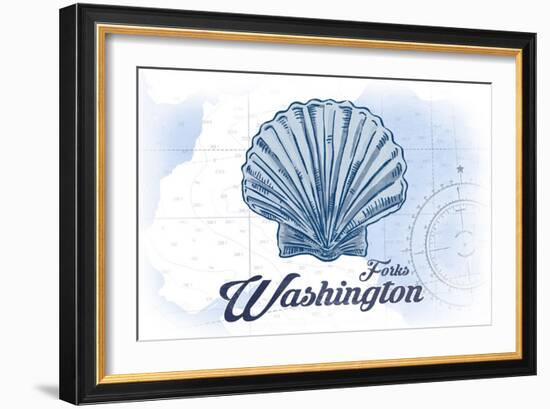 Forks, Washington - Scallop Shell - Blue - Coastal Icon-Lantern Press-Framed Art Print