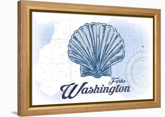 Forks, Washington - Scallop Shell - Blue - Coastal Icon-Lantern Press-Framed Stretched Canvas