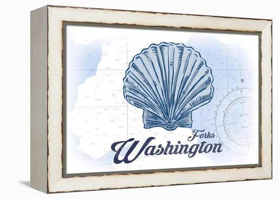 Forks, Washington - Scallop Shell - Blue - Coastal Icon-Lantern Press-Framed Stretched Canvas