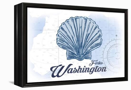 Forks, Washington - Scallop Shell - Blue - Coastal Icon-Lantern Press-Framed Stretched Canvas