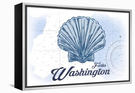 Forks, Washington - Scallop Shell - Blue - Coastal Icon-Lantern Press-Framed Stretched Canvas