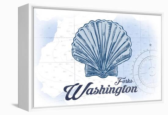 Forks, Washington - Scallop Shell - Blue - Coastal Icon-Lantern Press-Framed Stretched Canvas