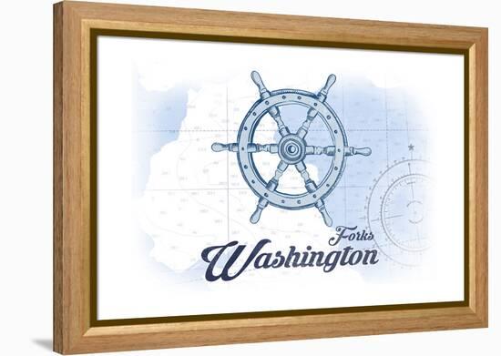 Forks, Washington - Ship Wheel - Blue - Coastal Icon-Lantern Press-Framed Stretched Canvas