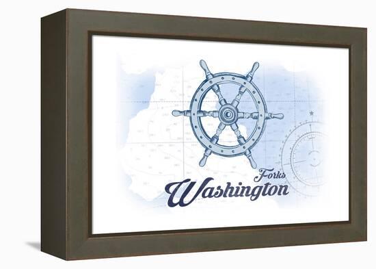 Forks, Washington - Ship Wheel - Blue - Coastal Icon-Lantern Press-Framed Stretched Canvas