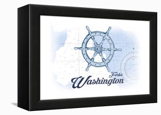 Forks, Washington - Ship Wheel - Blue - Coastal Icon-Lantern Press-Framed Stretched Canvas