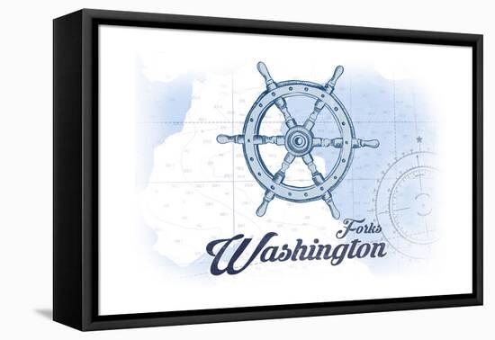 Forks, Washington - Ship Wheel - Blue - Coastal Icon-Lantern Press-Framed Stretched Canvas