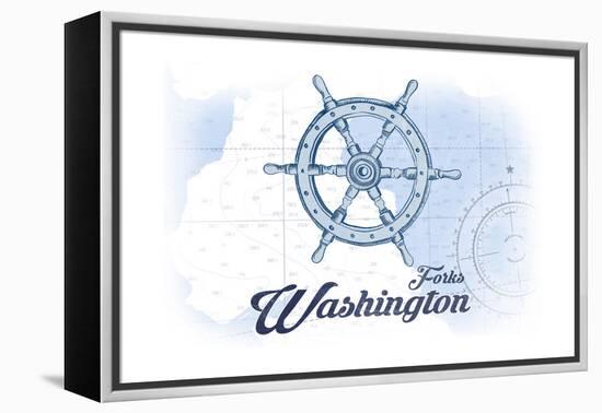 Forks, Washington - Ship Wheel - Blue - Coastal Icon-Lantern Press-Framed Stretched Canvas