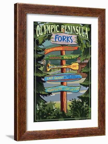 Forks, Washington - Sign Destinations-Lantern Press-Framed Art Print