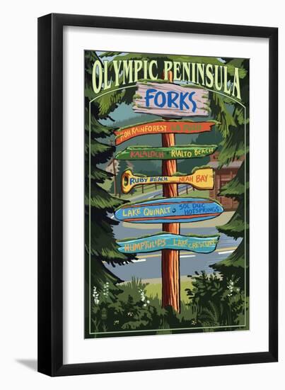 Forks, Washington - Sign Destinations-Lantern Press-Framed Art Print