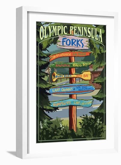 Forks, Washington - Sign Destinations-Lantern Press-Framed Art Print