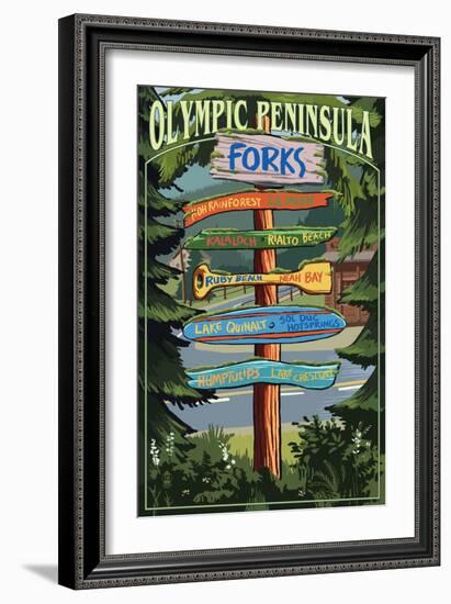 Forks, Washington - Sign Destinations-Lantern Press-Framed Art Print