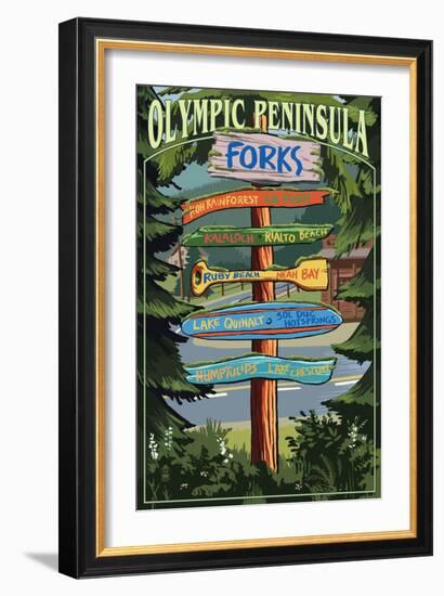 Forks, Washington - Sign Destinations-Lantern Press-Framed Art Print
