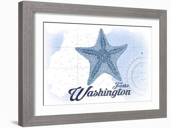 Forks, Washington - Starfish - Blue - Coastal Icon-Lantern Press-Framed Art Print