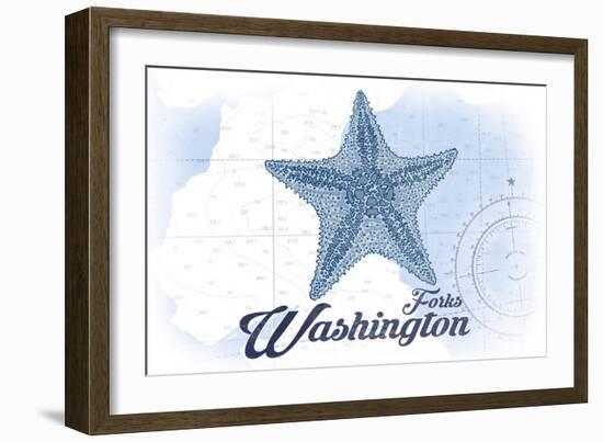 Forks, Washington - Starfish - Blue - Coastal Icon-Lantern Press-Framed Art Print