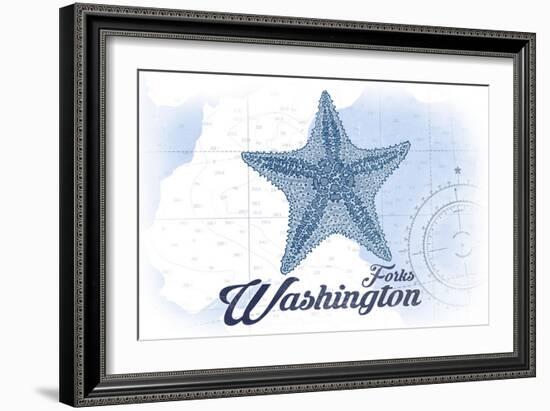 Forks, Washington - Starfish - Blue - Coastal Icon-Lantern Press-Framed Art Print