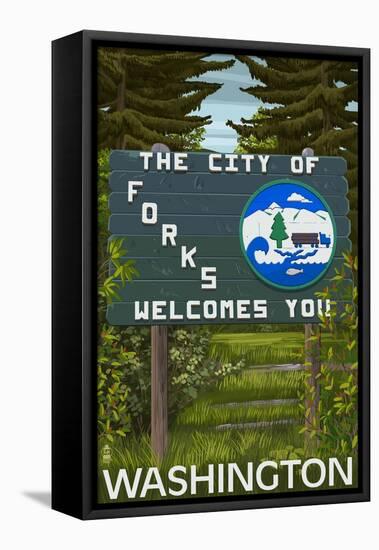 Forks, Washington - Town Welcome Sign-Lantern Press-Framed Stretched Canvas