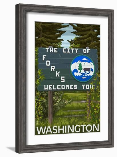 Forks, Washington - Town Welcome Sign-Lantern Press-Framed Art Print