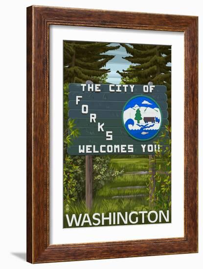 Forks, Washington - Town Welcome Sign-Lantern Press-Framed Art Print