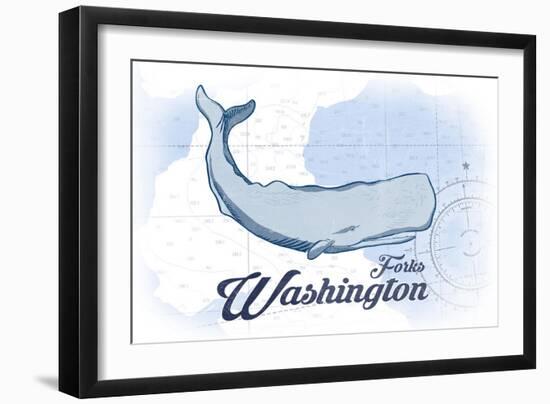 Forks, Washington - Whale - Blue - Coastal Icon-Lantern Press-Framed Art Print