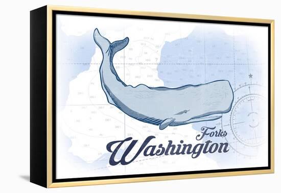 Forks, Washington - Whale - Blue - Coastal Icon-Lantern Press-Framed Stretched Canvas