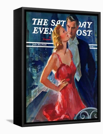 "Formal Couple on Balcony," Saturday Evening Post Cover, July 30, 1938-John LaGatta-Framed Premier Image Canvas