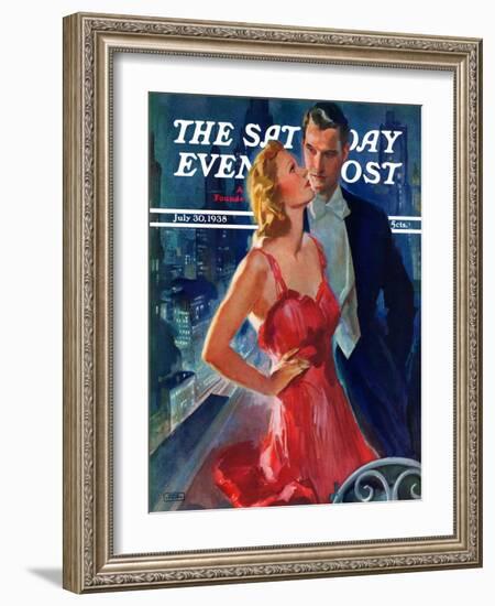 "Formal Couple on Balcony," Saturday Evening Post Cover, July 30, 1938-John LaGatta-Framed Giclee Print