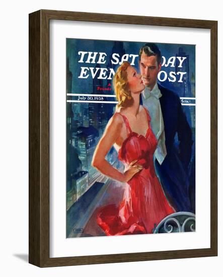 "Formal Couple on Balcony," Saturday Evening Post Cover, July 30, 1938-John LaGatta-Framed Giclee Print