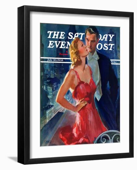 "Formal Couple on Balcony," Saturday Evening Post Cover, July 30, 1938-John LaGatta-Framed Giclee Print