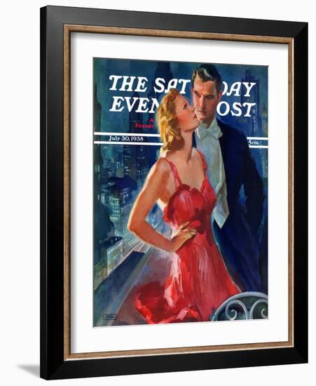 "Formal Couple on Balcony," Saturday Evening Post Cover, July 30, 1938-John LaGatta-Framed Giclee Print