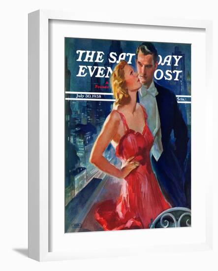 "Formal Couple on Balcony," Saturday Evening Post Cover, July 30, 1938-John LaGatta-Framed Giclee Print