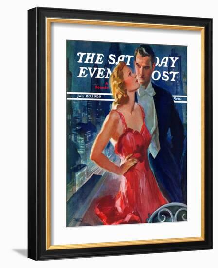 "Formal Couple on Balcony," Saturday Evening Post Cover, July 30, 1938-John LaGatta-Framed Giclee Print