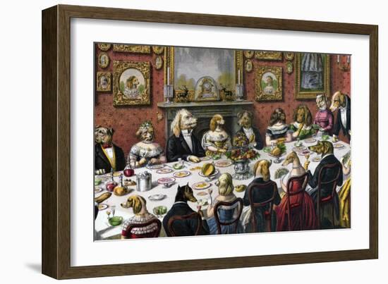 Formal Dinner Party for Dogs, 1893-null-Framed Premium Giclee Print