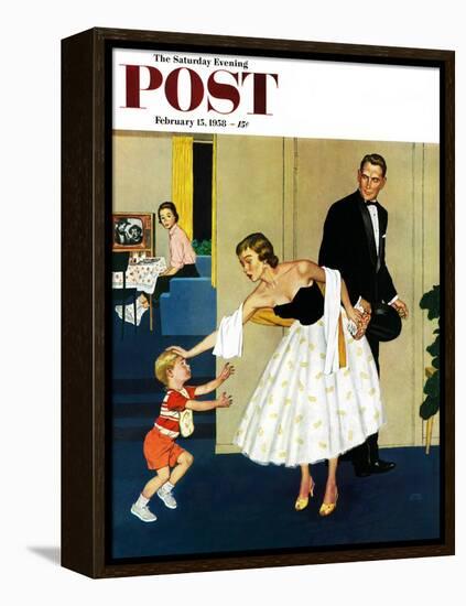 "Formal Hug" Saturday Evening Post Cover, February 15, 1958-Amos Sewell-Framed Premier Image Canvas