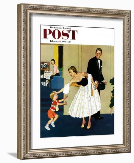 "Formal Hug" Saturday Evening Post Cover, February 15, 1958-Amos Sewell-Framed Giclee Print