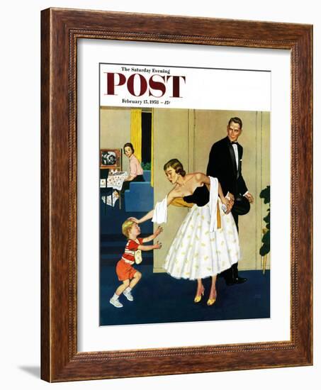 "Formal Hug" Saturday Evening Post Cover, February 15, 1958-Amos Sewell-Framed Giclee Print