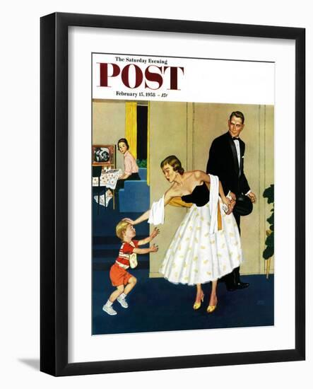 "Formal Hug" Saturday Evening Post Cover, February 15, 1958-Amos Sewell-Framed Giclee Print